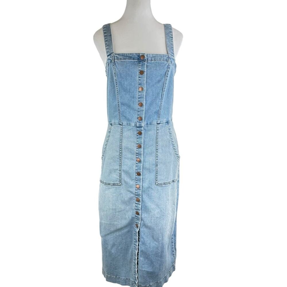 Level 99 Claire Denim Overall Snap Dress Light Blue Size Large Stretch - Picture 3 of 8